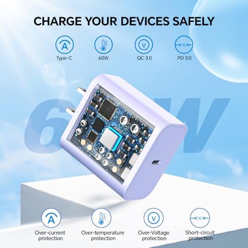 Lightning-Fast 20 W USB-C Wall Charger & 10 FT Cable for i Phone 15/16/Plus/Pro Max – Sleek Pink-Blue Power Adapter for Ultimate Charging Performance and Versatile Use