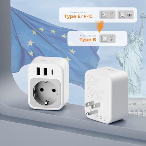 TESSAN Universal Type G UK Travel Adapter with 3 USB Ports & USB-C Charger – Effortless US to UK Plug Conversion for Global Travelers to England, Ireland, Qatar, Hong Kong, Dubai, and More – Compact Power Solution for Fast and Safe Device Charging