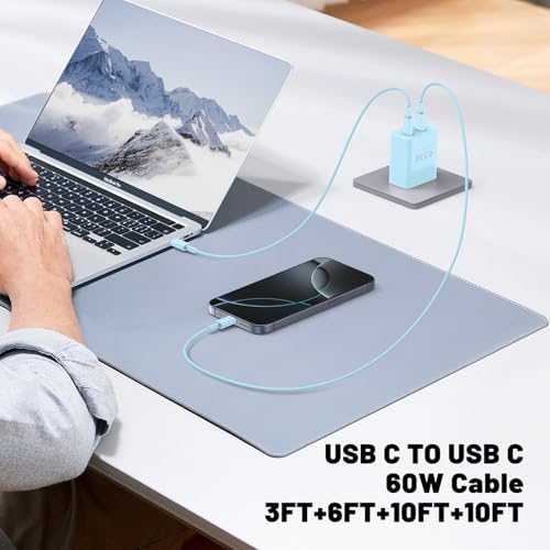 Ultimate Fast Charging Solution for i Phone 16/15 Pro Max – 45 W Dual Port USB-C Charger Block (2-Pack) with Extra Long 60 W Cables – PD Quick Adapter 3.0 for Enhanced Device Compatibility and Speed – Perfect for Home or On-the-Go Charging