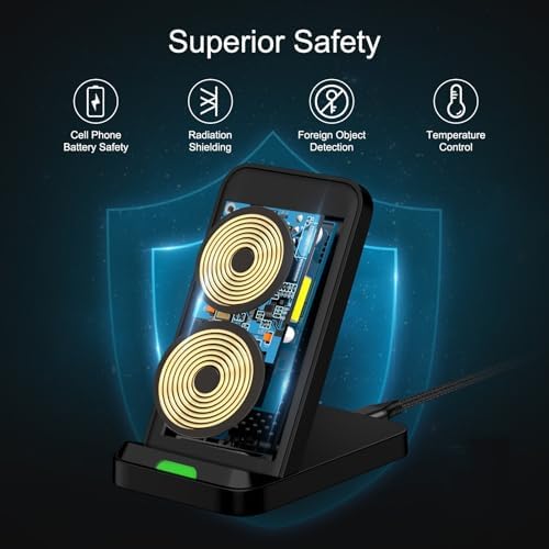 15 W Fast Wireless Charger Stand for Samsung Galaxy S25/S24/S23, i Phone 16/15, Google Pixel 9 Pro – Ultimate Desk Charging Station with Dual Viewing Angles, Quick Charge 3.0 Adapter, and Enhanced Safety Features for All Compatible Devices