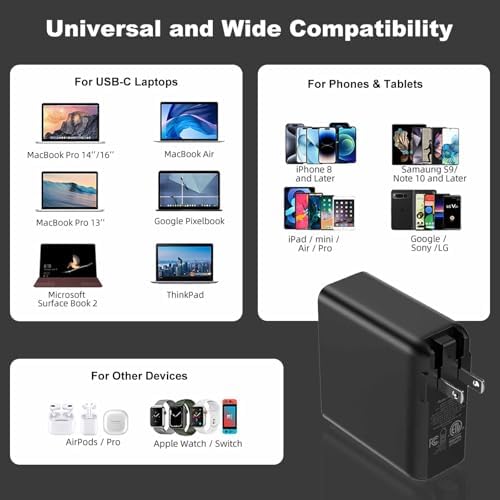 100 W USB-C Fast Charger Block – Compact Multi-Port Ga N Wall Adapter with Foldable Design for Rapid Charging of i Phone, i Pad, Apple Watch & More – Ultimate Portability & Efficiency for Home and Travel