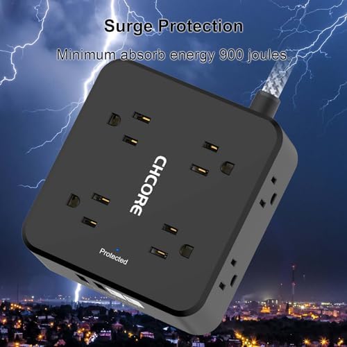CHCORE 5 Ft Surge Protector Power Strip – 8 Outlet Power Hub with 4 USB Ports (2 USB-C) for Rapid Charging, Flat Plug Design for Space-Saving Convenience in Home and Office, ETL Certified for Enhanced Safety and Performance