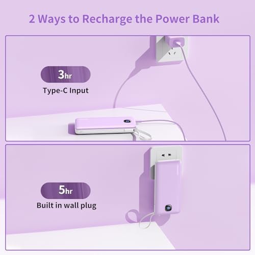 Ultra-Slim 10000 m Ah Fast Charging Power Bank with Built-In Cables & AC Plug – Versatile 5 Output USB-C Portable Charger for i Phones, Samsung, Android & More – Perfect for Travel & On-the-Go Power Solutions