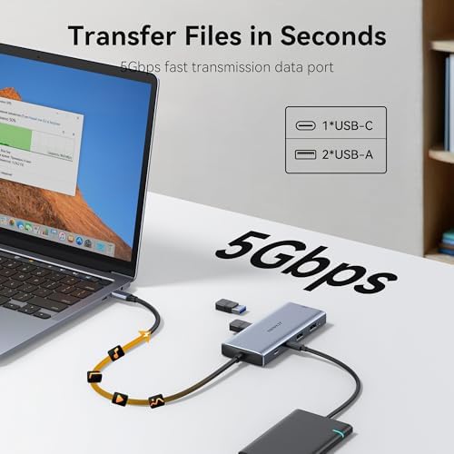 Transform Your Workspace with the Ultimate 9-in-1 USB C Hub Multiport Adapter for Mac Book Pro & Air – High-Speed 4 K HDMI Output, 100 W Power Delivery, and Effortless Connectivity for i Pad Pro, i Mac, and More – Enhance Productivity with 5 USB Ports and SD/TF Card Reader for Seamless Data Transfer and File Access