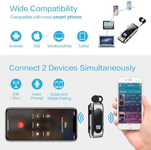 Advanced Retractable Bluetooth V5.0 Earbuds – Premium Noise Cancelling Wireless Headset for Professionals and Athletes, 20-Hour Battery Life, Ergonomic Hands-Free Design, Ideal for Truckers and Drivers, Unmatched Sound Clarity and Portability