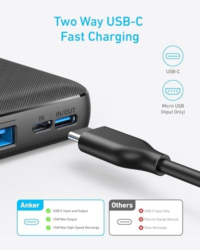 Anker Power Core Essential 20 K Portable Charger – 20,000 m Ah High-Capacity Power Bank with 15 W Fast Charging, Dual USB-A Outputs, USB-C Input/Output for i Phone, Air Pods, and More – Ultimate Travel Companion for Uninterrupted Connectivity