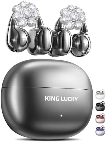 Chic Wireless Bluetooth 5.4 Earbuds with Fashionable Detachable Flower Earrings – Stylish Open Ear Headphones for Women, Waterproof IPX5 Rated, 50-Hour Playtime, Ideal for Festivals, Parties, and Unique Gift Giving (White)