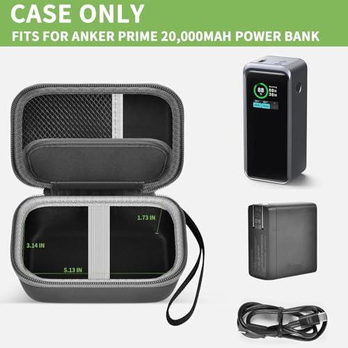 Ultimate Organizer Case for Anker Prime Power Bank 20,000 m Ah – Portable Charger Storage Solution with Charging Cable Holder & USB-C Compartment – Travel-Friendly Power Bank Bag for i Phone & Samsung Devices – Superior Durability & Sleek Design