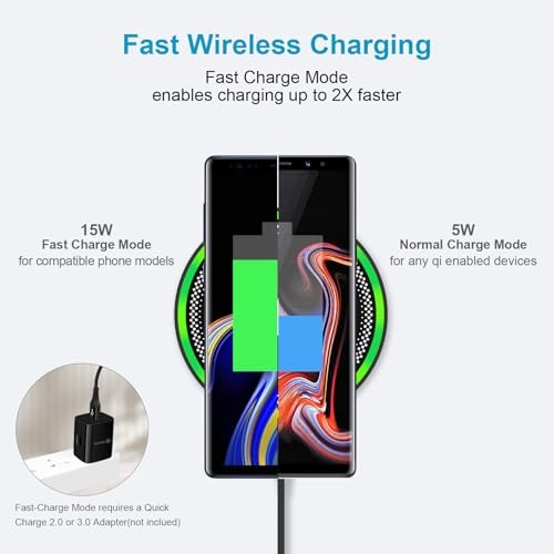 Fast Charging Wireless Charger Pad for Samsung Galaxy S25 Ultra, S24, Plus, Z Fold7, Flip 7 & i Phone 16 Series – 15 W Android & i Phone Charging Station with Enhanced Compatibility, Non-Slip Design & Safety Features