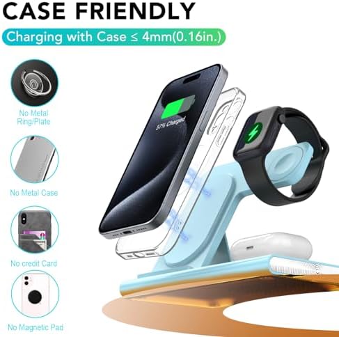 Ultra-Convenient 3-in-1 Foldable Wireless Charging Dock for Apple Devices – Rapid Power-Up Station for i Phone 16/15/14/13/12/11/X/XS, Apple Watch Series 10/9/8/7/Ultra2/Ultra/SE, and Air Pods Pro/2/3/4 – Lightweight Travel Charger with Integrated LED Light for Enhanced Portability and Efficiency