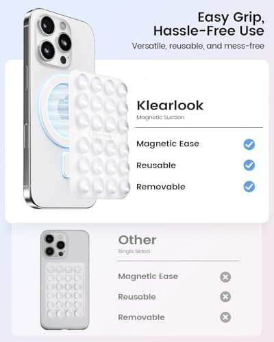 Klearlook Magnetic Suction Phone Mount Set – 4 Stylish Colors for Mag Safe Cases, Hands-Free Selfie Grip for Tik Tok & Content Creators, Lightweight & Portable, Secure Magnetic Attachment for Effortless Video Recording and Photography