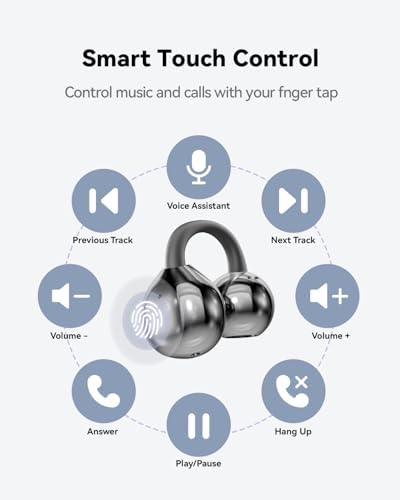 Ultimate Comfort Open Ear Bluetooth 5.4 Earbuds with IPX7 Waterproof Rating – 60 Hours of Playback with LED Power Display – Clip-On Wireless Headphones for Active Lifestyles, Ideal for Commuting and Outdoor Adventures, Enhanced Sound Quality and Durability