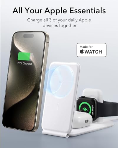 ESR Qi2 All-in-One 3-in-1 Charging Station for Apple Devices – Fast 15 W Mag Safe Charger, Certified Apple Watch & Air Pods Power Hub, Ideal Travel Companion for i Phone 16/15/14/13/12 Series, Sleek Black Design with Travel Bag Included – Maximizing Efficiency and Style
