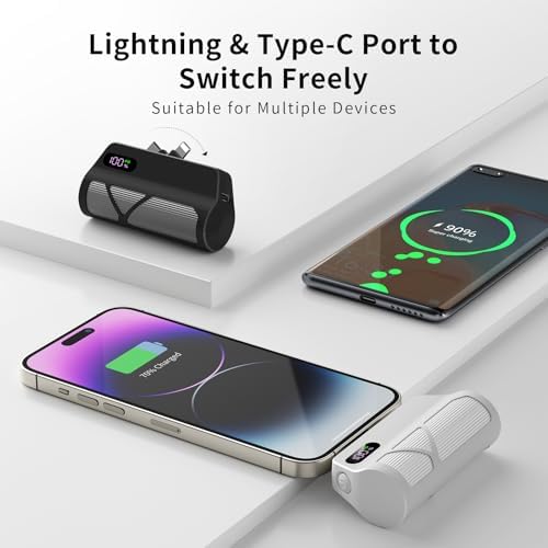 Sleek 5000 m Ah Portable Power Bank – Dual Port Fast Charging for Type-C & Apple Devices with Integrated Cables, Perfect Travel Companion for On-the-Go Charging – Lightweight Design for Effortless Mobility and Maximum Convenience
