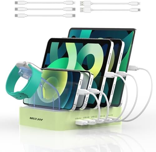 MSTJRY 90 W USB C Charging Station – Versatile 5-Port Fast Charger for i Phones, i Pads, Tablets & Air Pods – Customizable Charging Dock with Adjustable Dividers for Home, Office & Classroom – Optimal Compatibility & Safety Features