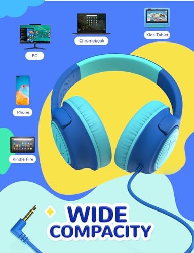 i Clever Kids Headphones: Safe 85 d B Volume Limit, Ergonomic Foldable Design, Superior Stereo Sound, 3.5 mm Jack Compatibility – Ideal for Travel, School & Home Use – Stylish Blue-Green for Boys & Girls