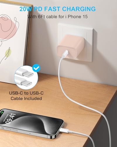 20 W USB-C Wall Charger for i Phone 16 & 15 – Fast Charging Dual Pack with 6 FT Type-C Cable – Optimized Power Delivery for i Pad Pro and More – Compact, Durable, and Travel-Friendly Charging Solution for Home and On-the-Go Use