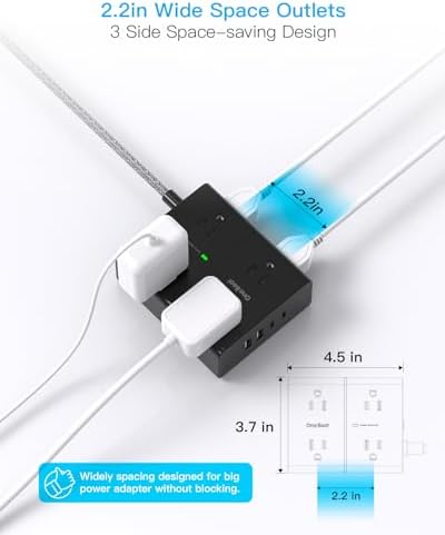 Versatile Surge Protector Power Strip with 8 AC Outlets & 4 USB Ports (2 USB-C), 6 Ft Flat Plug Extension Cord, 1080 Joules Safety Rating, Wall Mountable Charging Station for Home, Office, and Dorm – Streamlined Device Management & Fast Charging Enhanced
