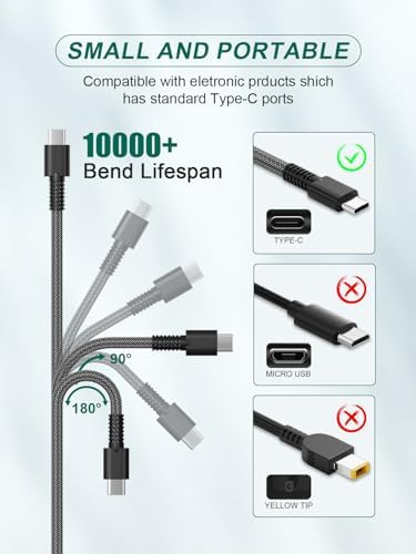 High-Power 100 W USB-C Laptop Charger for Dell Models – Fast Charging AC Adapter with Enhanced Compatibility for Latitude, Inspiron, and Precision Series – Eco-Friendly TPE Cable, Multiple Safety Protections, and Convenient Cable Management – Ideal Travel Companion for Home and Office Use