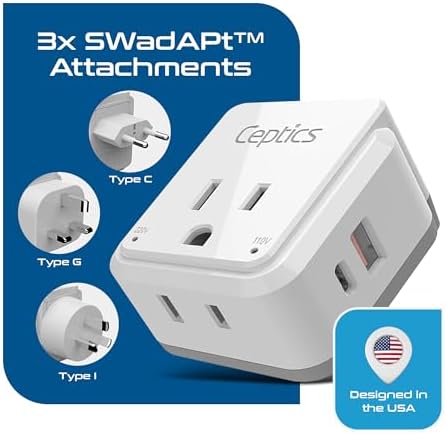 Compact Travel Power Adapter Set for Brazil, Peru & Chile – 20 W Dual USB & USB-C Charger with 2 USA Sockets – Fast Charging with Type C & N Attachments – Portable Plug Converter for Global Travelers – Stay Connected Anywhere