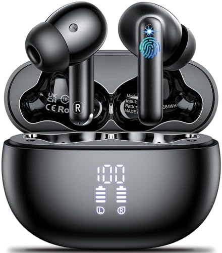 Aoslen Bluetooth 5.3 Wireless Earbuds – Ultimate Hi-Fi Stereo Experience with 42-Hour Playtime, IPX7 Waterproof Rating for Active Lifestyles, Enhanced Call Clarity via 4 ENC Microphones, LED Battery Display for Seamless Compatibility with i OS and Android Devices