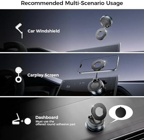 2025 Premium Vacuum Magnetic Phone Holder – 360° Rotatable Car Mount with 89 LB Suction Cup for i Phone & Android, Ideal for Gym and Mirror Use, Sleek Black Design with Superior Magnetic Strength and Universal Compatibility