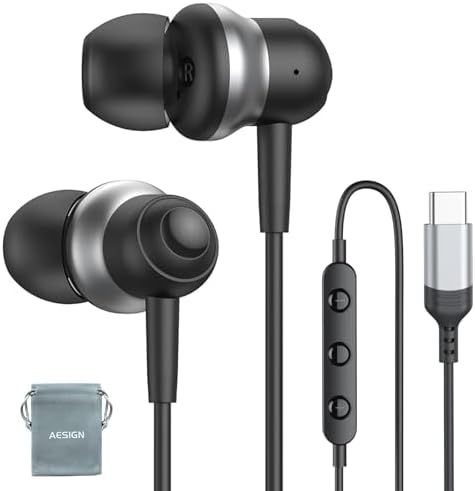 Discover Unmatched Sound with USB C Wired Earbuds – Premium Noise Cancelling Earphones for Samsung S24, S23 Ultra, and i Phone 16 Pro Max – Enhanced Microphone, Convenient Volume Control, and Magnetic Design for Ultimate Portability and Crystal-Clear Audio Quality Across All Devices