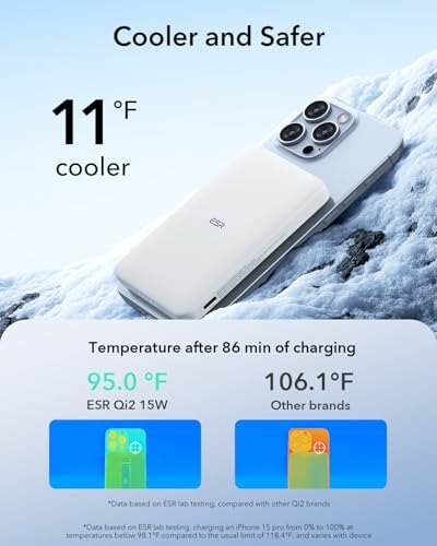 Ultra-Compact ESR Mag Safe Power Bank – 5,000 m Ah Fast Charging Battery Pack with Qi2 Certification – Slim 0.55 in Design for i Phone 16/15/14/13/12 – 15 W Wireless & 20 W USB-C Charger with Cable – Essential Travel Accessory for On-the-Go Power