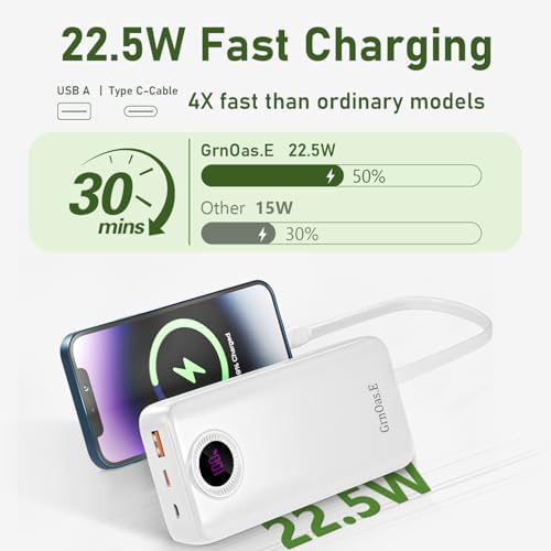 Ultra-High Capacity 20000 m Ah Portable Power Bank with 22.5 W Quick Charge – Multi-Device Charger for i Phone 16/15 Series, Samsung Galaxy & More – Sleek Pearl White Design for On-the-Go Power Solutions