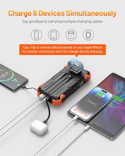 Ultimate GOODaaa Solar Power Bank – 42,800 m Ah High-Capacity Portable Charger with 20 W Fast Charging, Integrated Cables, Wireless Charging for Apple Watch, LED Flashlight, Carabiner & Built-in Thermometer – The Essential Outdoor Power Solution for Adventurers and Travelers