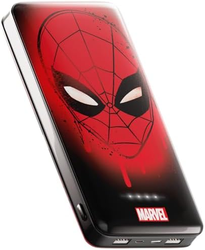 Marvel Spider-Man 10,000 m Ah Portable Power Bank – Ultimate Slim Design Phone Charger with Dual USB Ports for Rapid Charging – Perfect Spider-Man Gifts for Fans of All Ages – Stylish, Lightweight, and Highly Compatible Charging Solution for Smartphones and Tablets