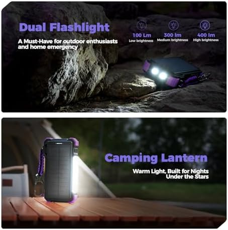 Ultimate BLAVOR 20,000 m Ah Solar Power Bank with Built-in Cables – 20 W Fast Charging Multi-Device Charger for i Phone 11-16, i Pad, Samsung, and Apple Watch – Versatile Outdoor Accessory with Flashlight and Camping Light for Adventurers