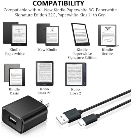 Upgrade Your Kindle with 5 FT USB-C Charging Cable & Fast Charger – Perfect for Kindle Paperwhite Signature Edition, Kids, and More – Enhanced Speed & Compatibility for Effortless Reading Adventures!