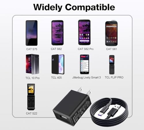 USB C Fast Charger for CAT S62, CAT S61,CAT S22 Flip,CAT B40, CAT S52, CAT S75, CAT S53, CAT S62 Pro Cell Phone Charging Cable Cord（5Ft） – Enhanced Compatibility and Speed