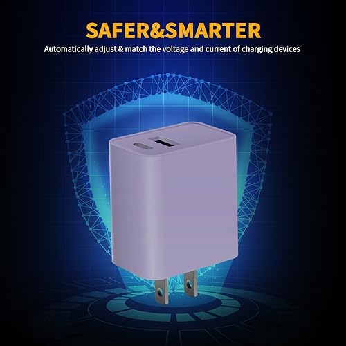 Dual Port USB C Fast Charging Block for Watch SE & i Phone 14 Pro Max – 2023 Upgrade with Elegant Purple Design | Simultaneously Charge Smartwatches and Smartphones | Compact & Durable Adapter for On-the-Go Efficiency