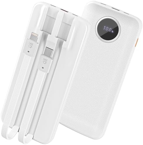 Versatile 10,000 m Ah Portable Power Bank with Integrated Cables – Ultra-Fast Charging for i Phone, Samsung Galaxy, Google Pixel, LG, and More – Compact, Travel-Friendly Design with LED Display – Multi-Device Support with Dual Inputs and 4 Outputs for Ultimate Convenience – Enhanced Safety Features for Secure Charging on the Go
