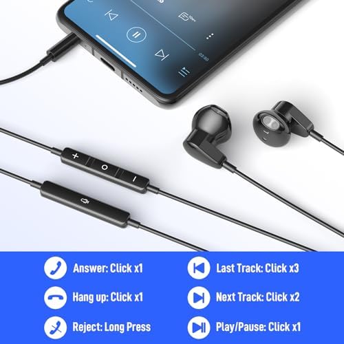 High-Fidelity USB C Headphones for Samsung Galaxy S25 S24 S23 S22 Ultra, i Phone 15 & 16 Pro Max – Premium Wired Type C Earbuds with Built-In Microphone and Volume Control for Crystal-Clear Calls and Immersive Sound Quality – Ideal for Galaxy Z Flip 3, One Plus, and Daily Use