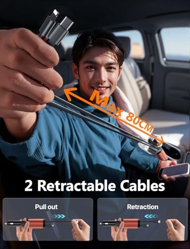 Celestial Power: 4-in-1 Starlight Retractable Car Charger with Fast Dual USB Ports – Compatible with i Phone 15/14/13 – Innovative Tangle-Free Charging Solution for Enhanced Portability and Style