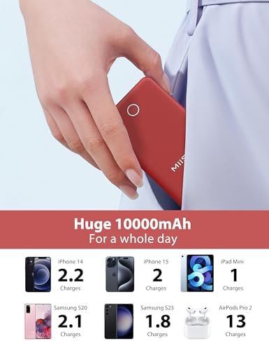 miisso 10000 m Ah Ultra-Slim Portable Power Bank with Integrated Charging Cables – Multi-Device USB-C Travel Charger for i Phone & Samsung – Compact, Lightweight Battery Pack Designed for Maximum Portability and Efficiency