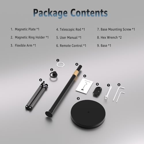 Magnetic Phone Floor Stand, Aluminum iPhone Overhead Stand with Adjustable Arm & Remote for Multi-Angle Creative Shooting, Stable Stand for iPhone/Android – Enhanced Compatibility and Speed