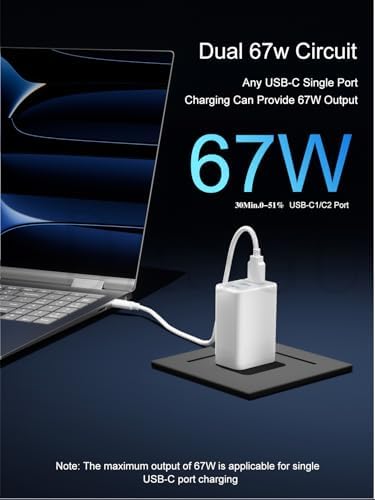 67 W Ga N USB-C Fast Charger Block – 3-Port Portable Wall Charger for Mac Book Pro, i Phone 16, Galaxy S24 & More – Compact, Foldable Design with Included Data Cable for Ultimate Compatibility & Speed