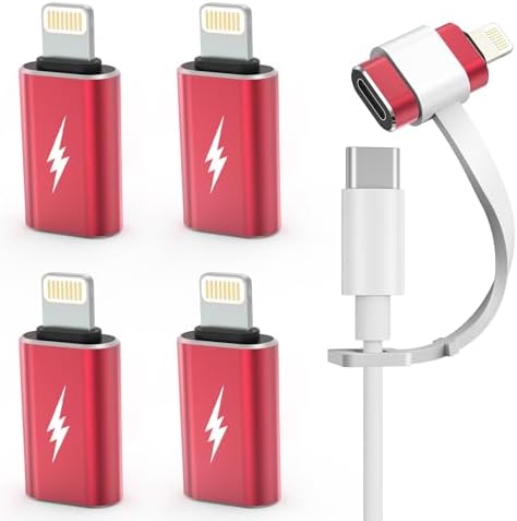 Tech Matte USB C to Lightning Adapter [4-Pack] – 12 W Fast Charging Solution for i Phone 14 & Earlier Models, i Pad, i Pod, Air Pods – Sleek Burgundy Red with Anti-Lost Holder for Ultimate Portability and Durability