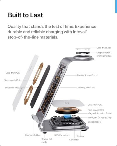 Intoval 3-in-1 Wireless Charging Station: Sleek Fast Charger for i Phone 16/15/14/13/12/11/X Pro Max, Apple Watch 10 Ultra/3 SE/9/8/7/6/5/4/3/2, and Air Pods Pro/4/Pro 2/3 – Ultimate Compatibility and Efficient Power Management in Stylish Silver Finish