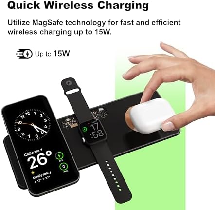 3-in-1 Magnetic Wireless Charging Station – 15 W Fast Charger for i Phone 15/14/13/12, Android, Apple Watch & Air Pods Pro – Sleek, Universal Compatibility & Non-Slip Design for Effortless Power-Up Experience