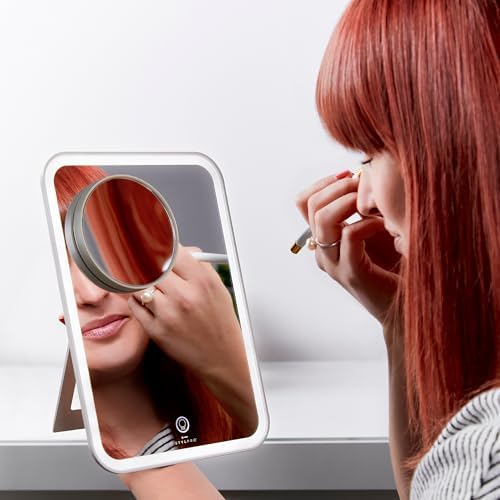 stylPro Glow and Behold Mirror with LED Lights | Magnetic 10x Magnifying Mirror | Touch Screen Button | Phone Holder | USB Charging | Adjustable Stand | Soft Luxury Travel Case | USB Charging Cable – Enhanced Compatibility and Speed
