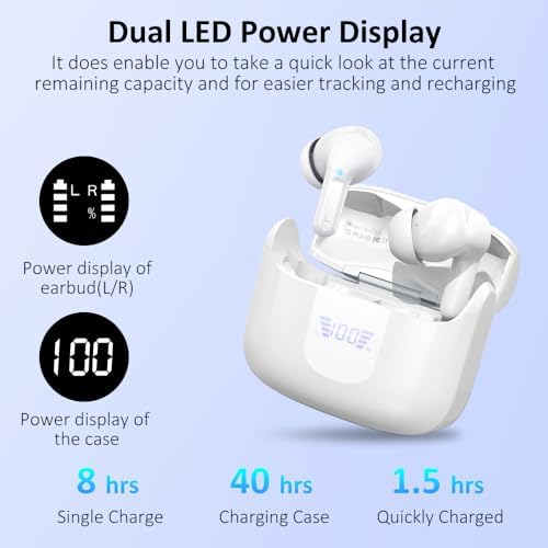 Premium Bluetooth 5.3 Wireless Earbuds with Deep Bass and Enhanced Noise Cancelling – Mini Sport Earphones with 40 Hours Playtime, USB-C Charging Case, and Dual LED Display for Ultimate Connectivity and Sound Clarity