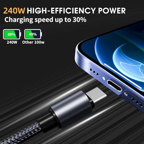 6-in-1 240W Multi USB C Cable with LED Lighting Ignition,USB-C Charging Cable Lightning Cable,Reverse Charging with USB-A Ports,Fast Charging Compatible for iPhone 16 Pro Max/Pad/Phones/Tablets/Laptop – Enhanced Compatibility and Speed
