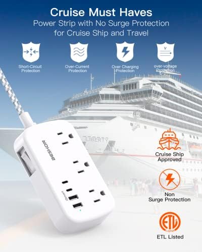 BESHON 5 FT Flat Plug Power Strip with 6 Outlets and 4 USB Ports – Ideal Travel Companion for Dorm Rooms and Cruise Ships, Space-Saving Design for Enhanced Accessibility and Fast Charging