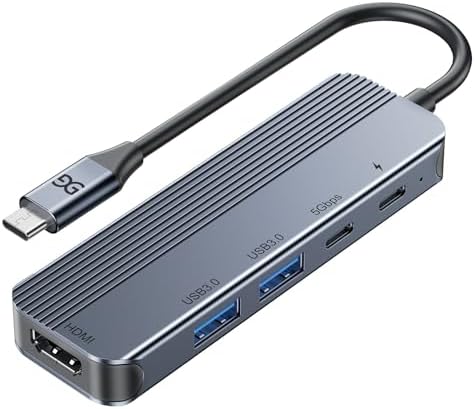 GUSGU 5-in-1 USB C Hub with 4 K HDMI – Ultimate Multiport Adapter for Seamless Device Connectivity with Dual USB 3.0 Ports & 100 W PD Charging – Perfect for HP, Mac Book Pro/Air, Dell XPS, Acer & Lenovo – Transform Your Workspace Efficiency & Productivity