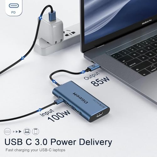 Elevate Your Connectivity Game with the QGee M 7-in-1 USB C Hub – Ultimate 4 K HDMI Adapter for Mac Book, i Phone 15/16, i Pad Pro Max & Chromebook – 100 W Power Delivery, High-Speed USB 3.0 Ports & Integrated Card Reader in Sleek Grey for Superior Performance and Unmatched Versatility